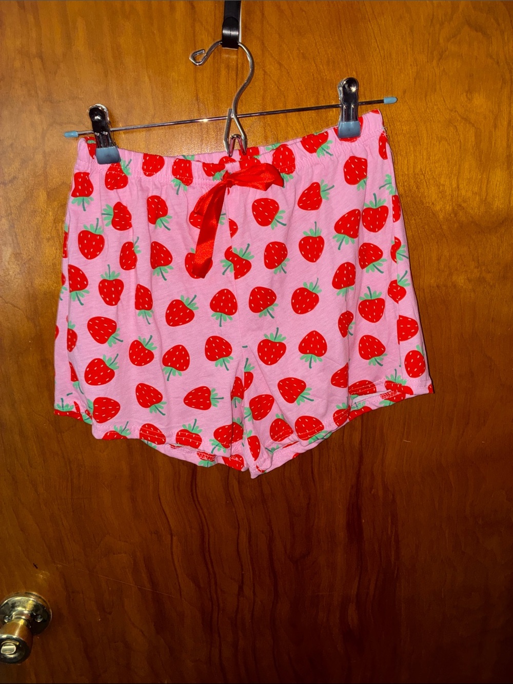 Pink Strawberry-Print Women's Cotton Sleep Shorts